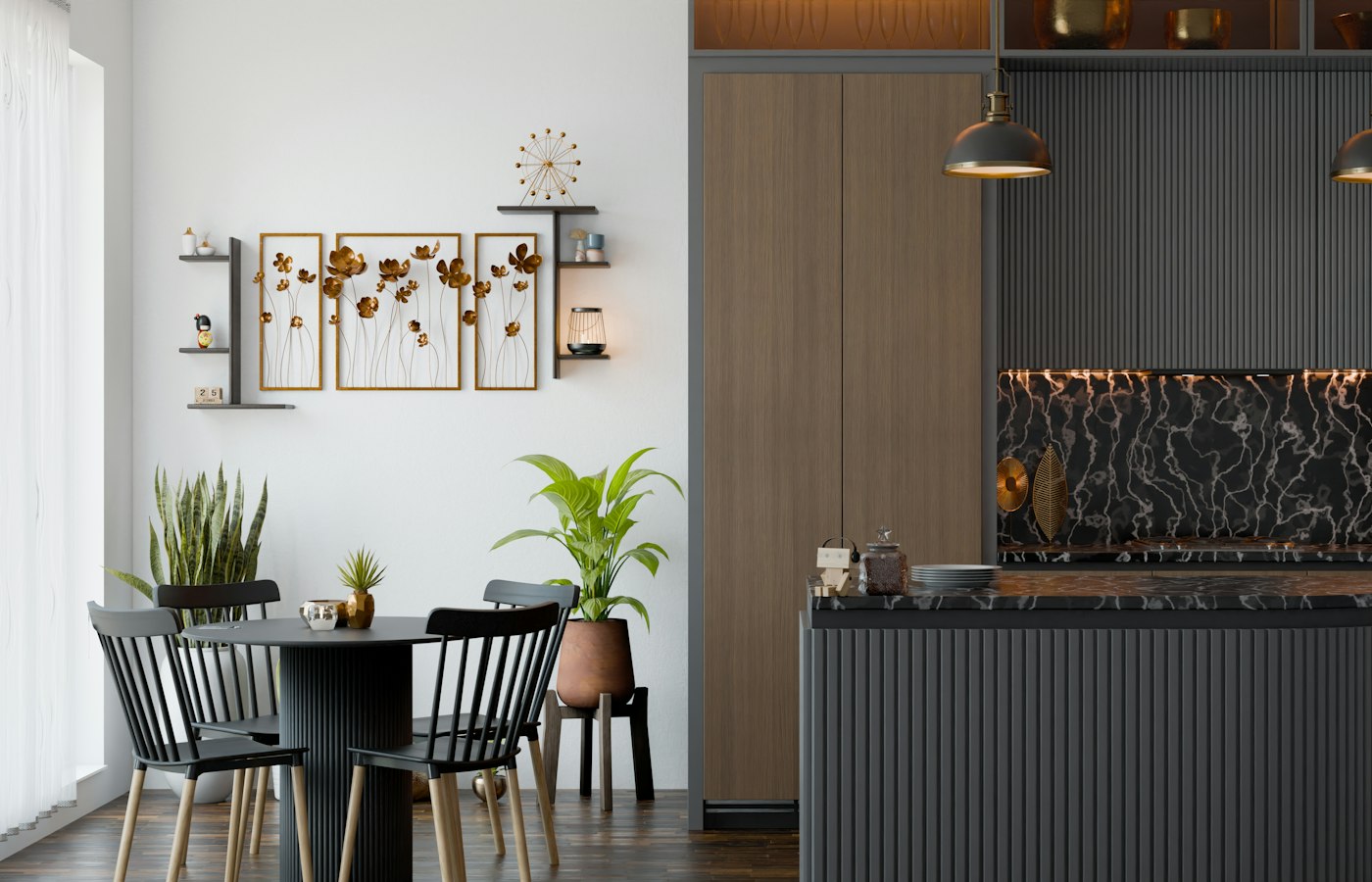 A bright kitchen with cookware on the counter
